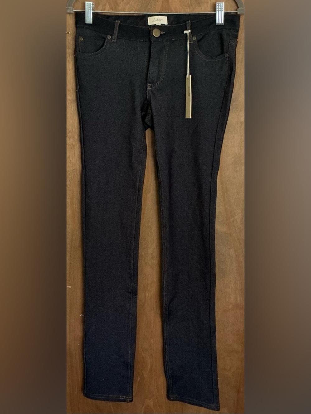 LABIJOU Dark Indigo Denim Women Jeans NWT Size L Stretchy Basics Twill Denim